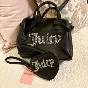 Juicy Couture Black Satchel and Heart Wristlet Set